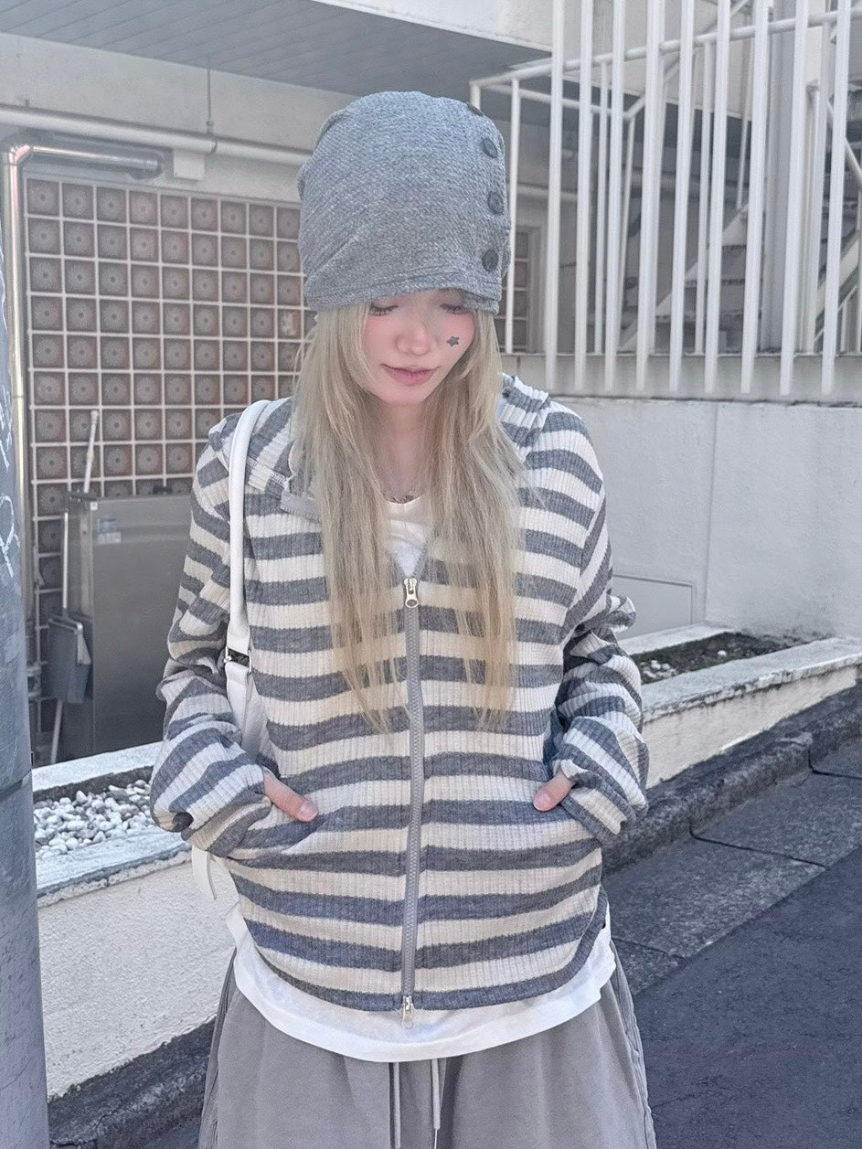 受注制【nmtc+】border crop double zip up hoodie (2color)