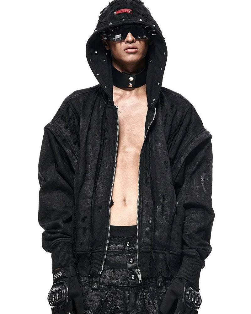 【RICH】Black Wax Ripped Hoodie