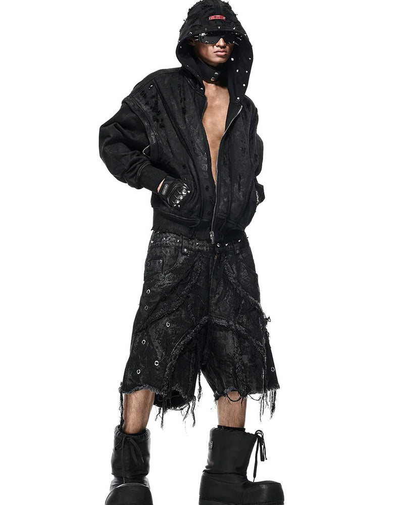 【RICH】Black Wax Ripped Hoodie