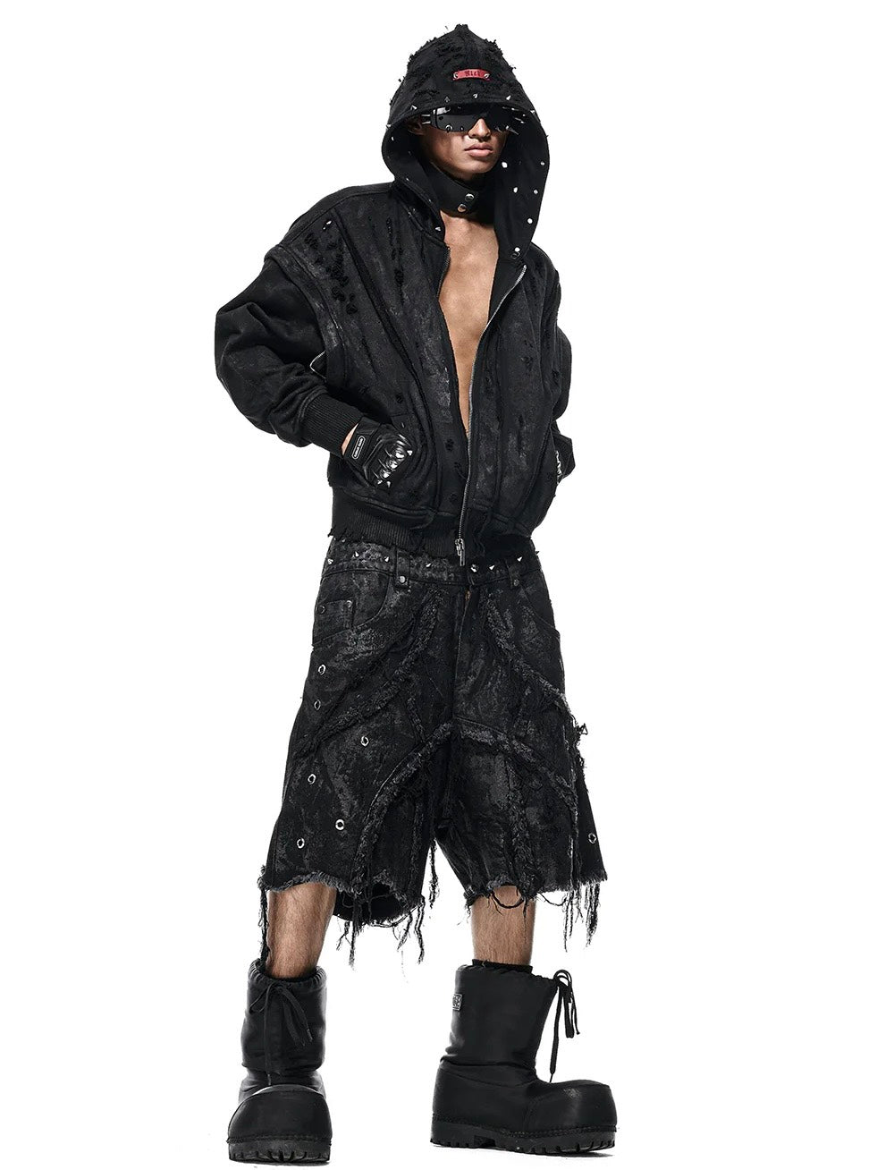 【RICH】Black Wax Ripped Hoodie