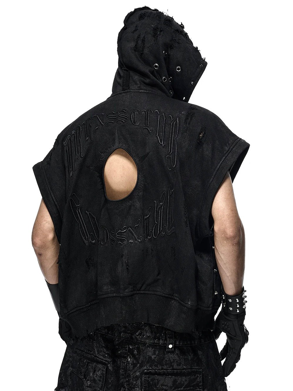 【RICH】Black Wax Ripped Hoodie
