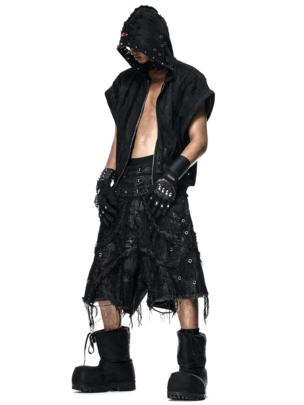 【RICH】Black Wax Ripped Hoodie