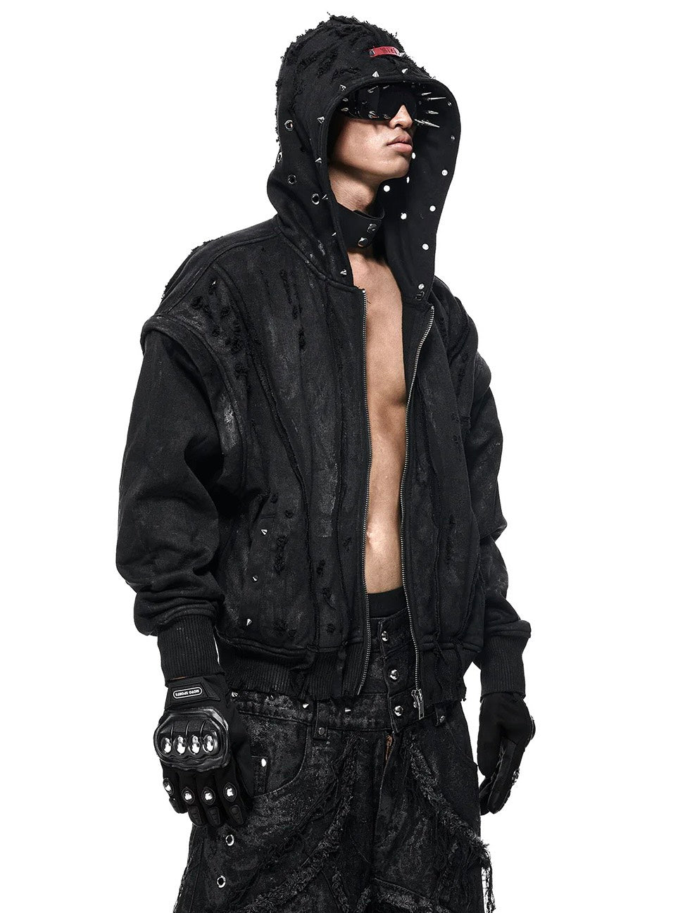 【RICH】Black Wax Ripped Hoodie