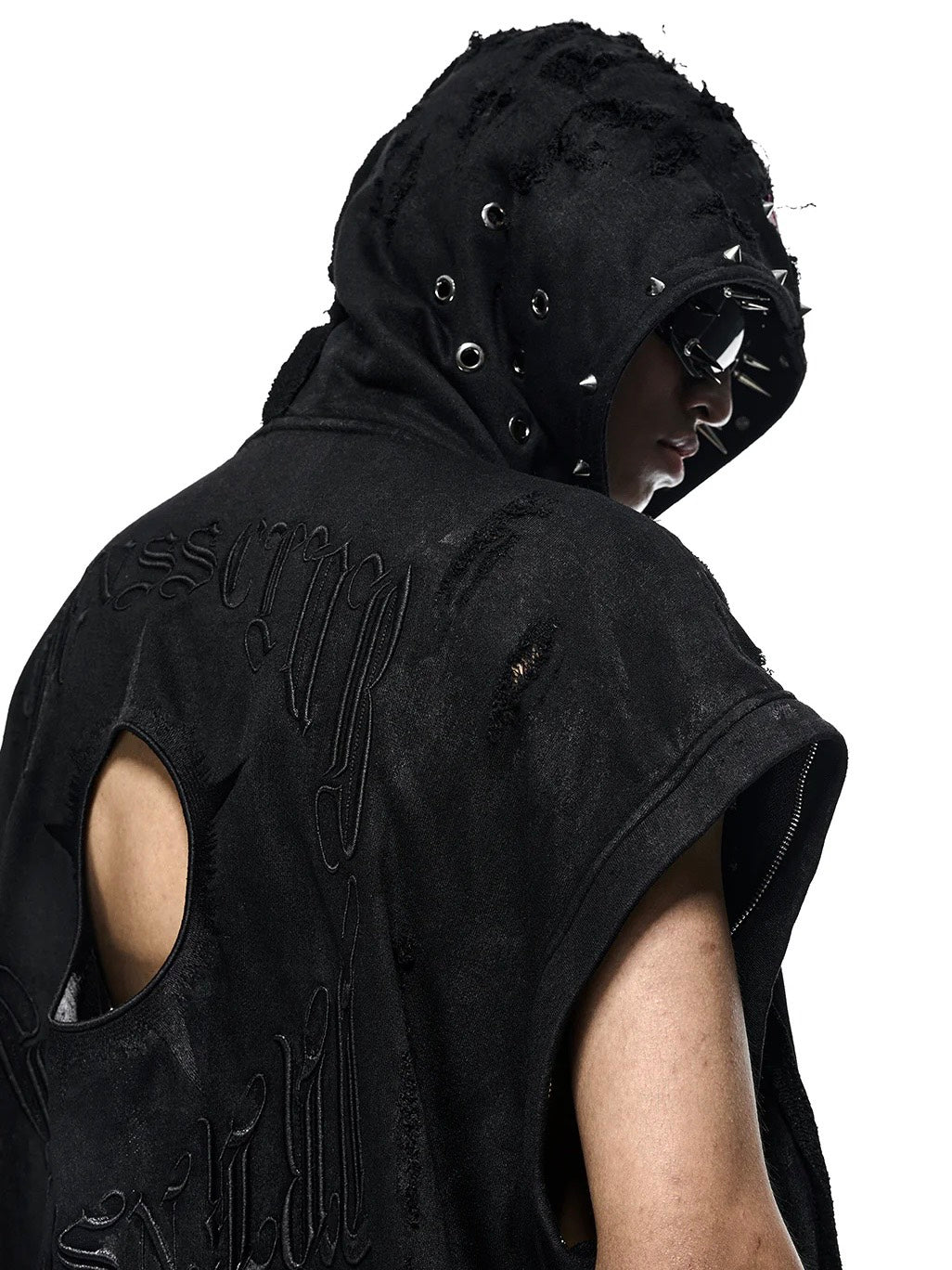 【RICH】Black Wax Ripped Hoodie