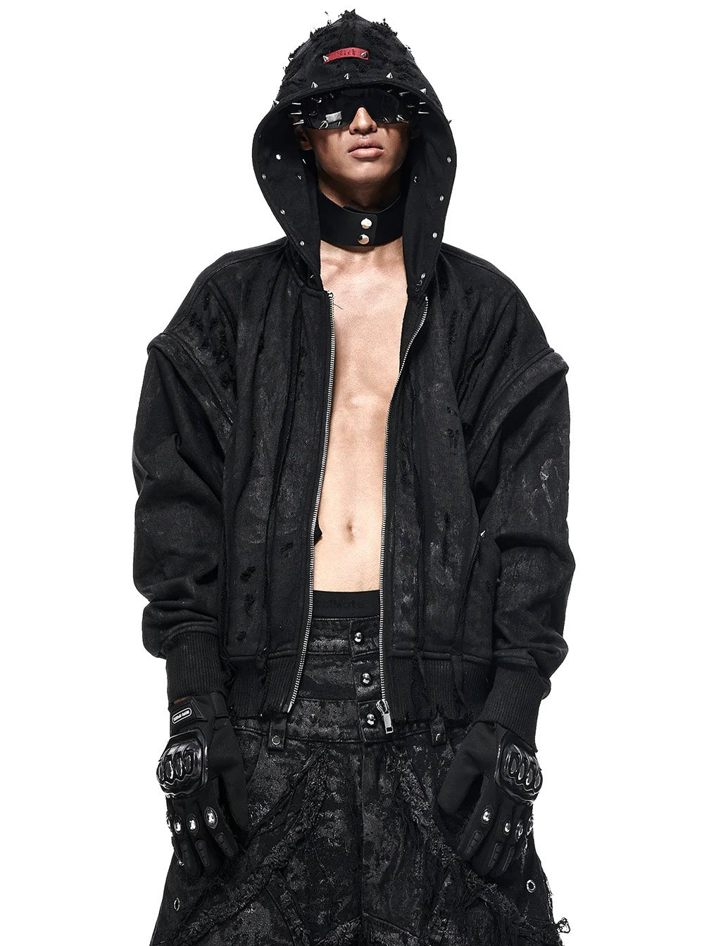 【RICH】Black Wax Ripped Hoodie