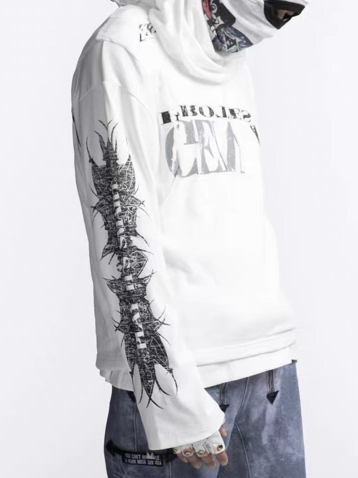 【F.V.V.O】Ribbed Printed Henley Long Sleeve