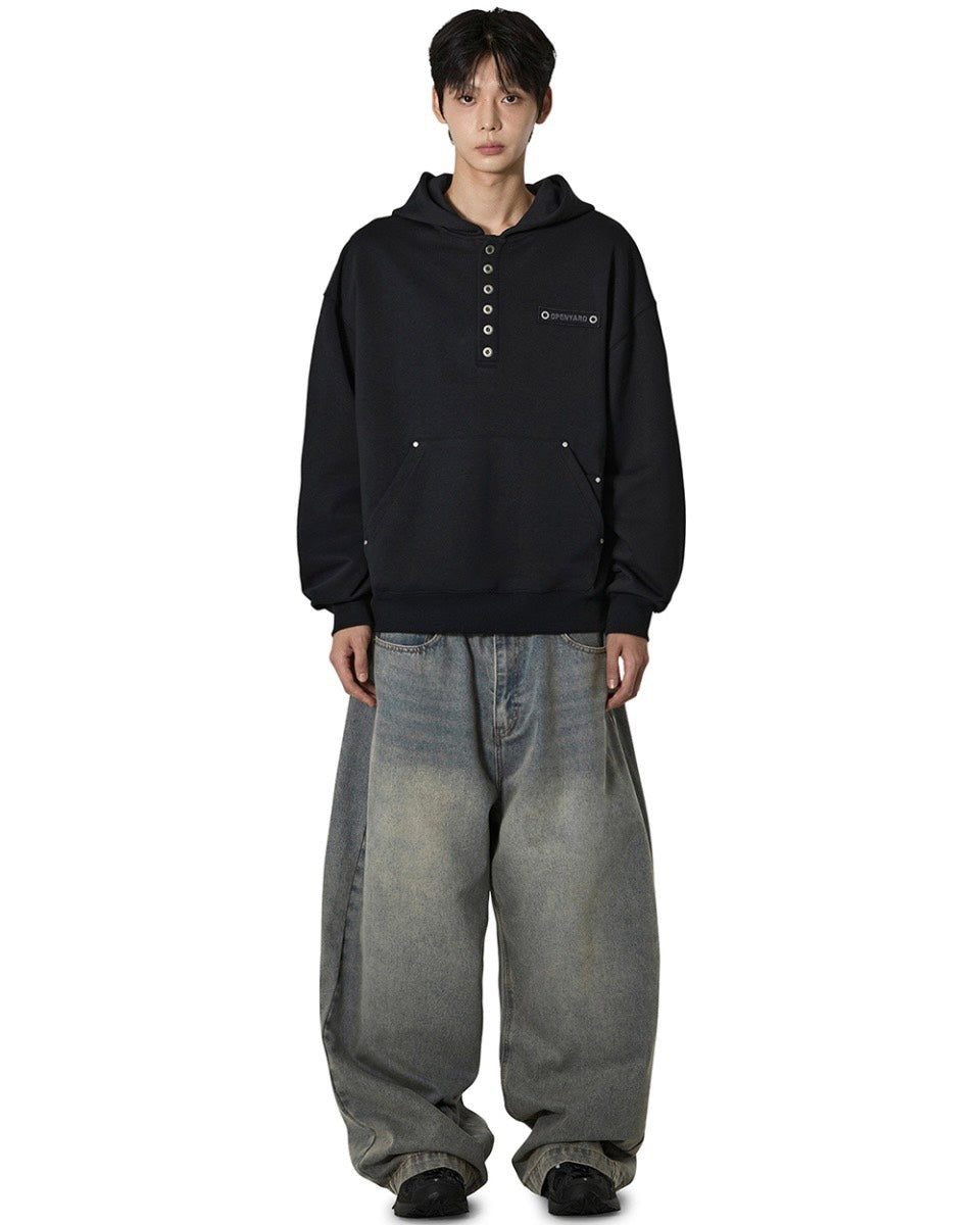 【OY】RIVET HENLEY HOODIE