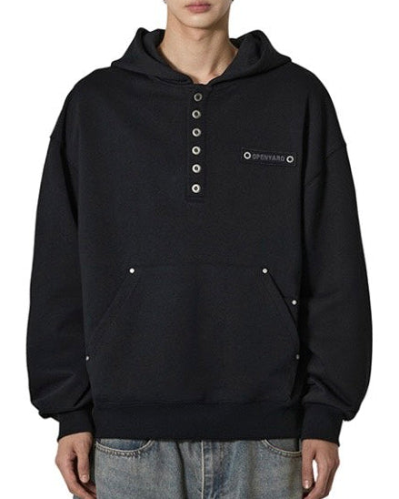 【OY】RIVET HENLEY HOODIE