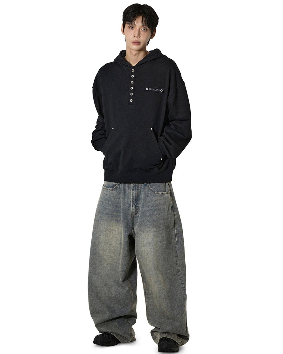 【OY】RIVET HENLEY HOODIE