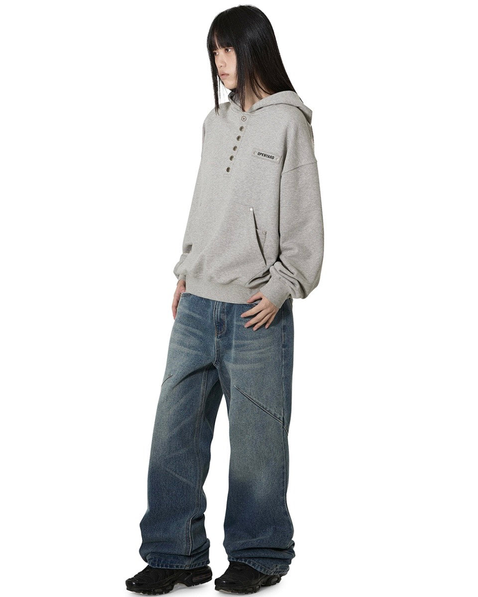 【OY】RIVET HENLEY HOODIE