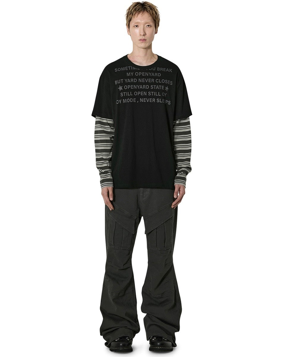 【OY】NEVER SLEEP STRIPE LAYERED L/S TEE