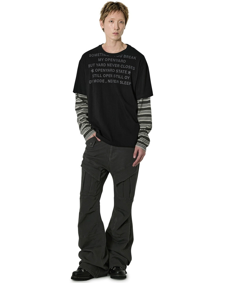 【OY】NEVER SLEEP STRIPE LAYERED L/S TEE