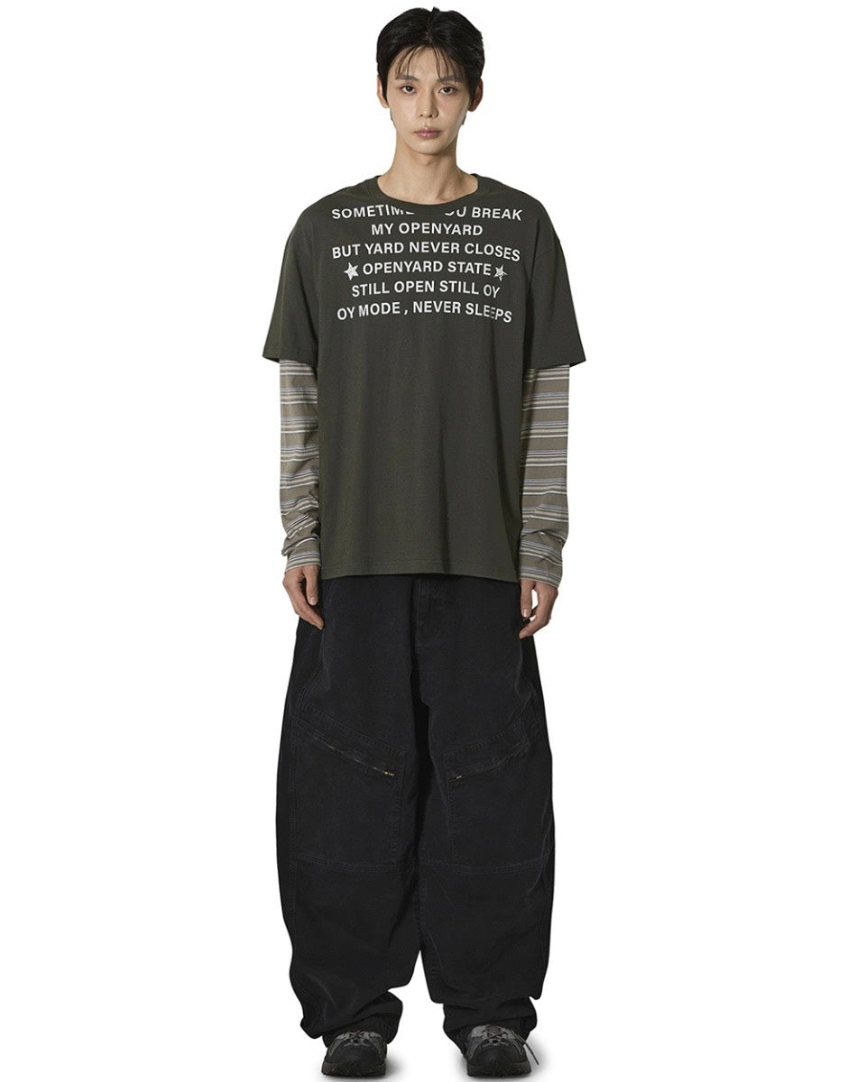【OY】NEVER SLEEP STRIPE LAYERED L/S TEE