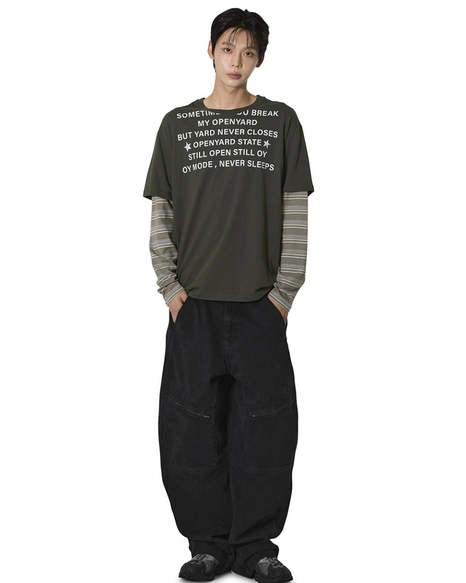 【OY】NEVER SLEEP STRIPE LAYERED L/S TEE