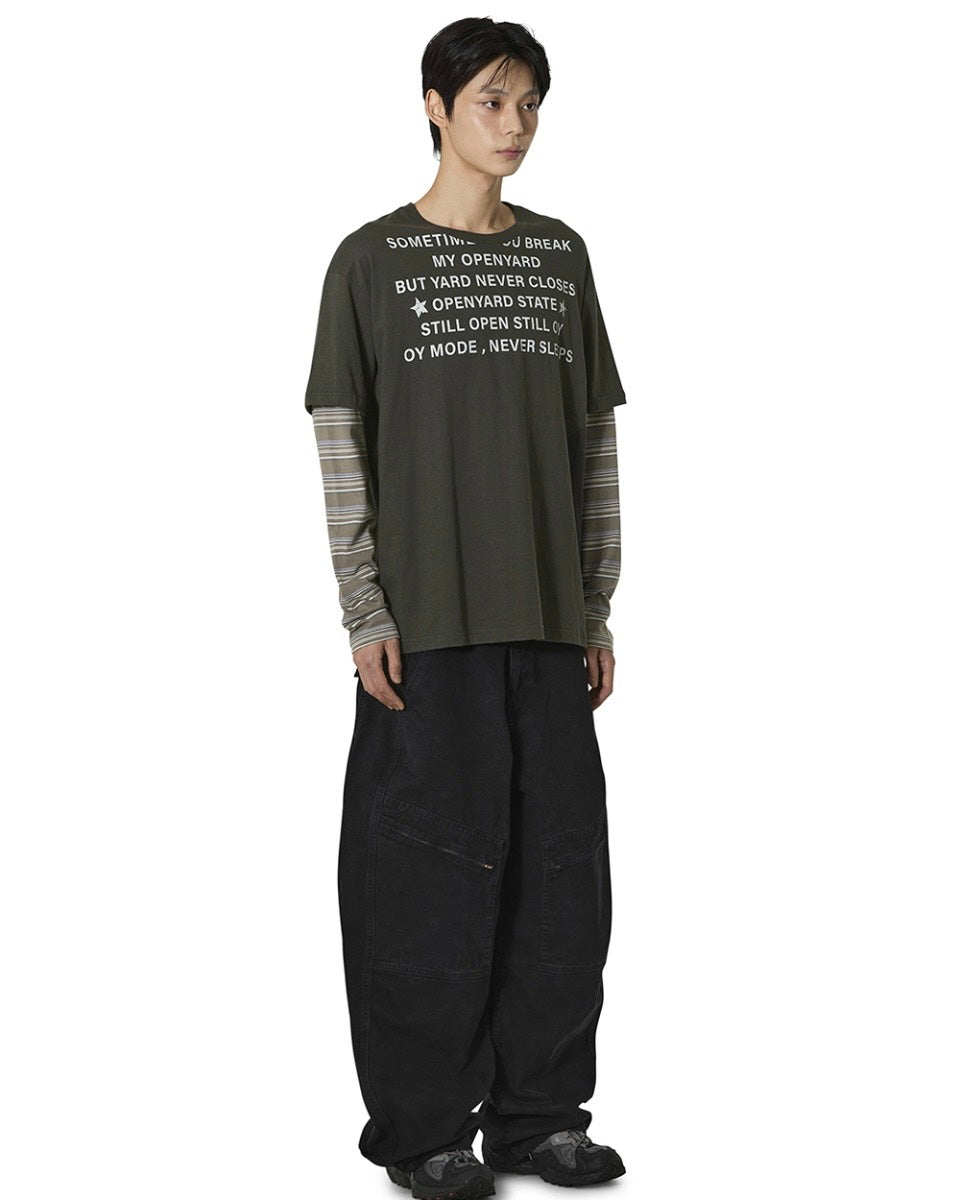 【OY】NEVER SLEEP STRIPE LAYERED L/S TEE