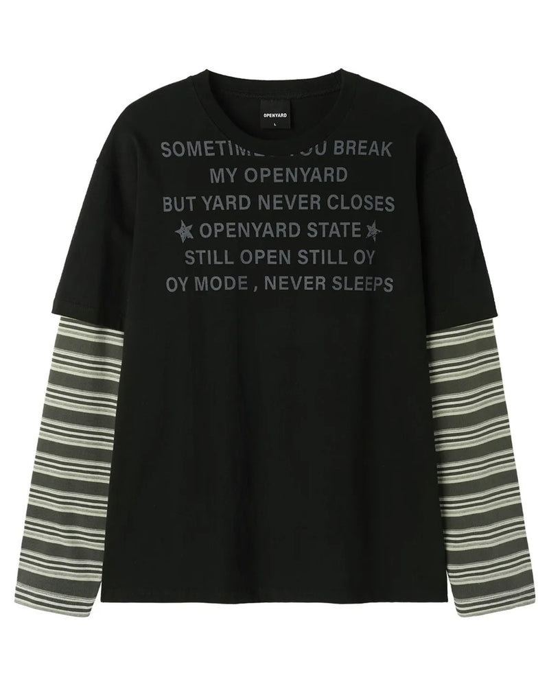 【OY】NEVER SLEEP STRIPE LAYERED L/S TEE