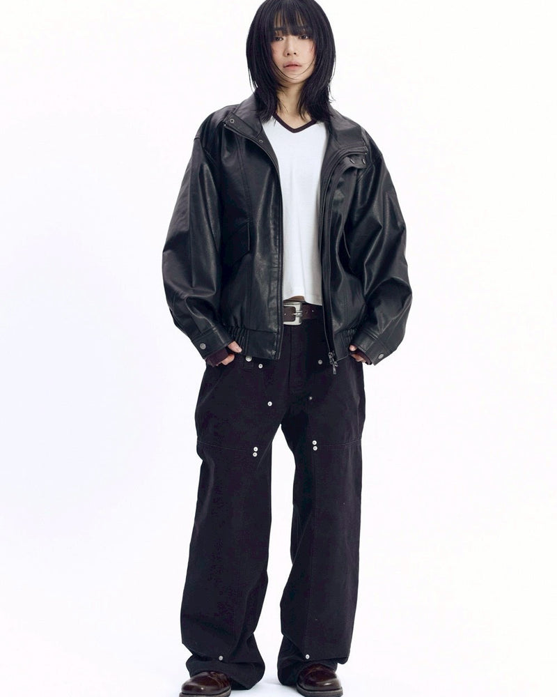 【AAKAM】Dad Leather Jacket