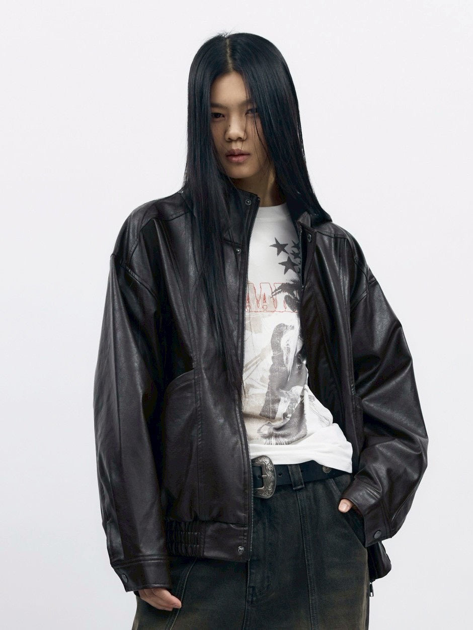 【AAKAM】Dad Leather Jacket