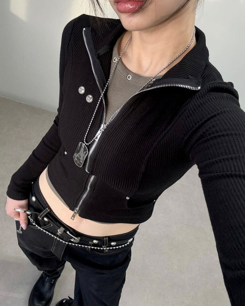 【BLACK PURPLE】Contour Skin Zip-Up