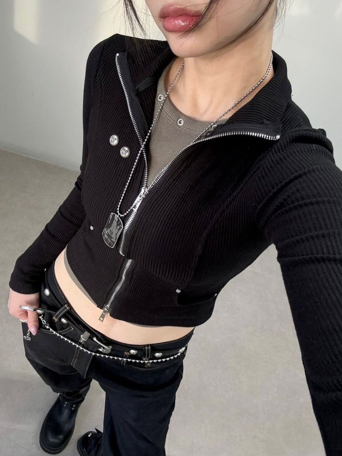 【BLACK PURPLE】Contour Skin Zip-Up