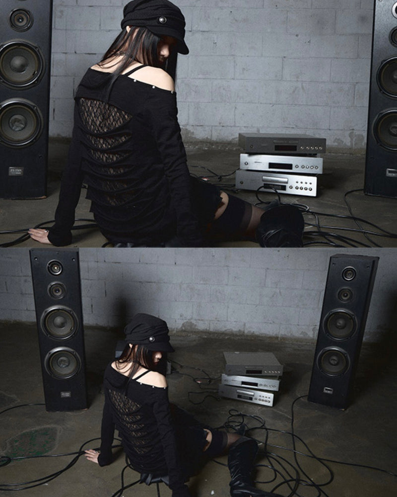 【NOT KNOWING】Destroyed Back Lace Top