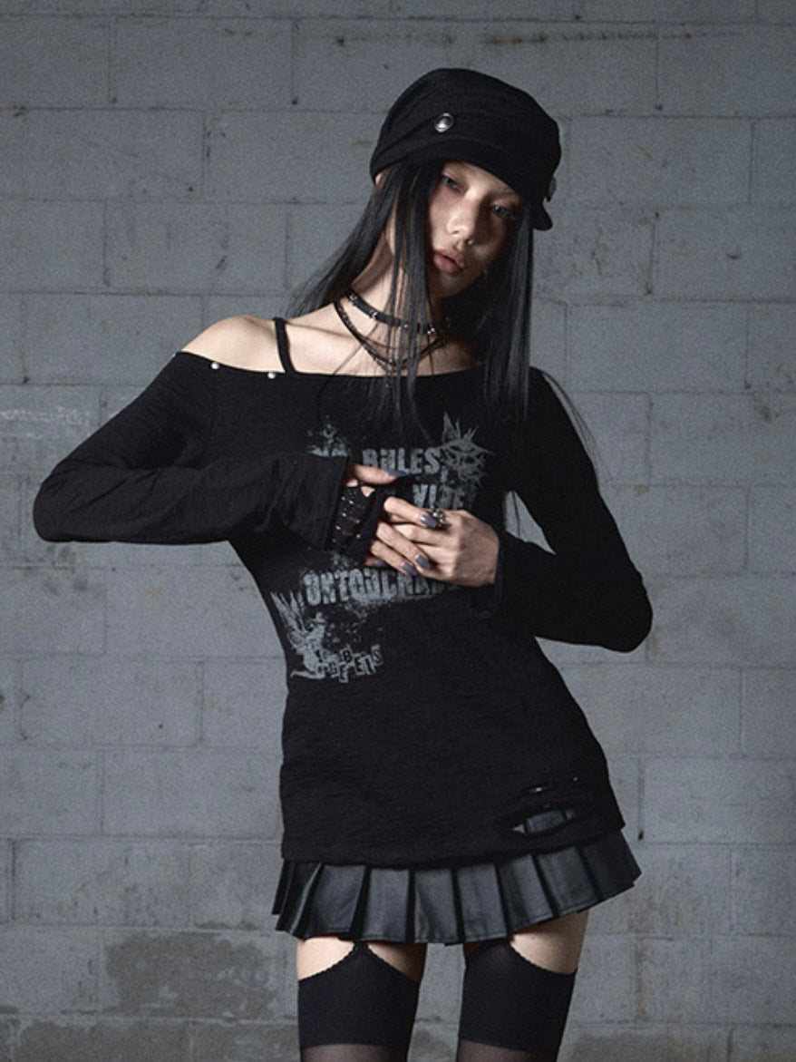 【NOT KNOWING】Destroyed Back Lace Top