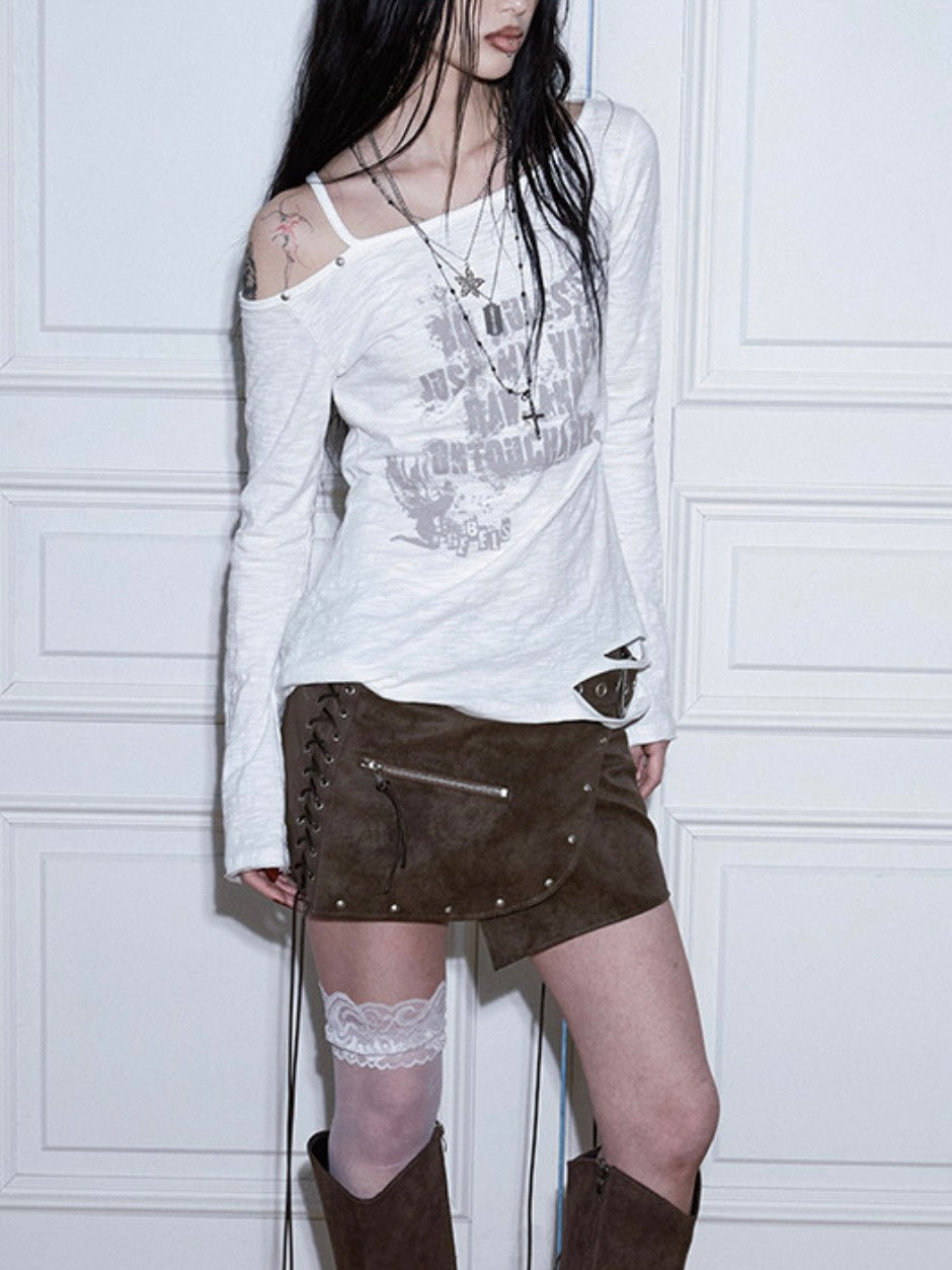 【NOT KNOWING】Destroyed Back Lace Top