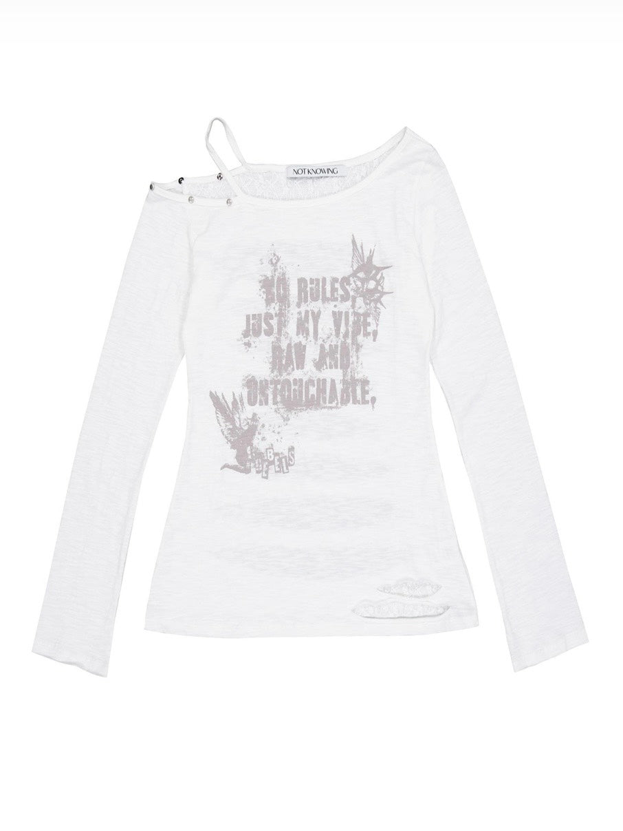 【NOT KNOWING】Destroyed Back Lace Top