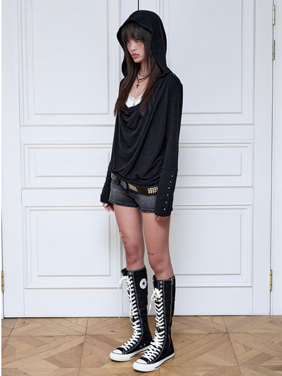 【NOT KNOWING】Mili Drape Cowl Hoodie