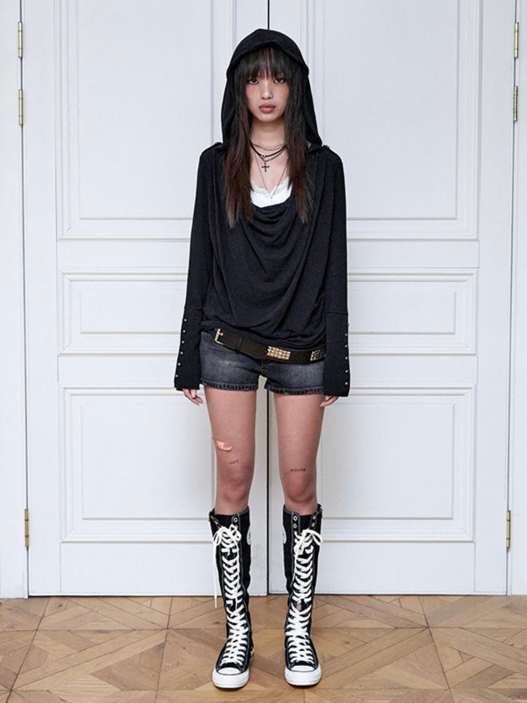 【NOT KNOWING】Mili Drape Cowl Hoodie