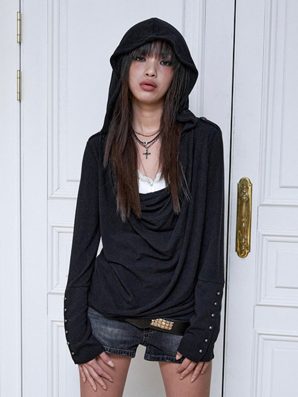 【NOT KNOWING】Mili Drape Cowl Hoodie