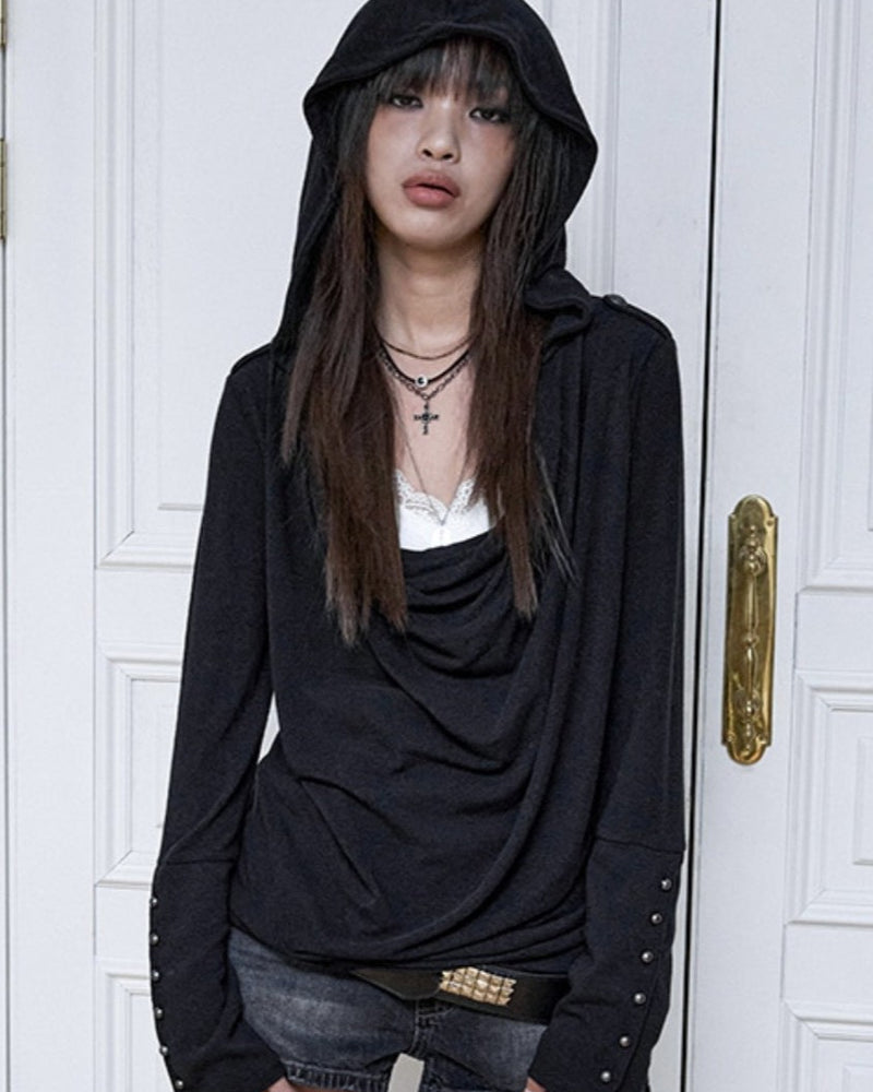 【NOT KNOWING】Mili Drape Cowl Hoodie