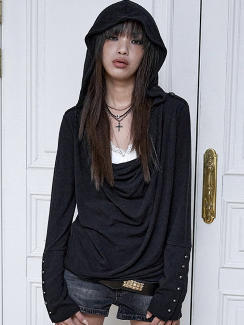 【NOT KNOWING】Mili Drape Cowl Hoodie
