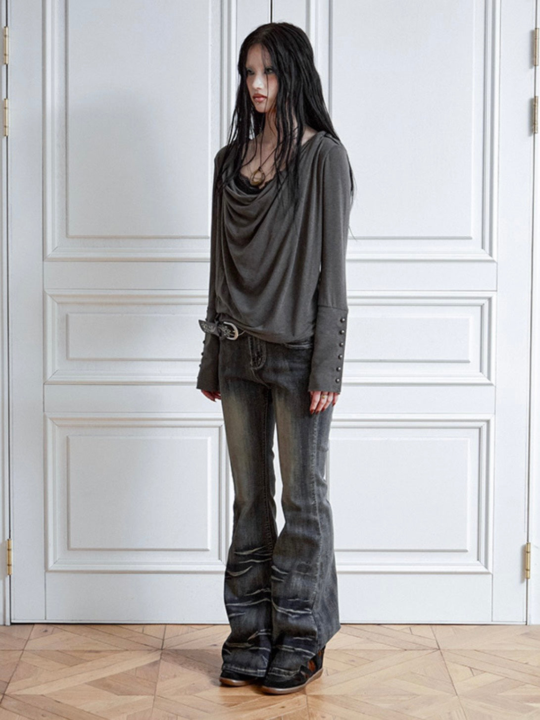 【NOT KNOWING】Mili Drape Cowl Hoodie