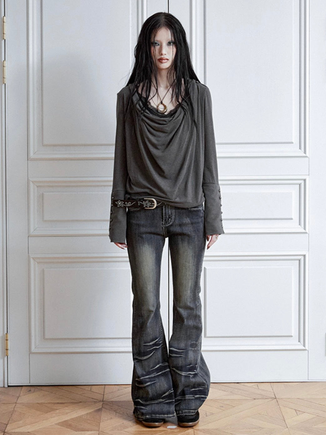 【NOT KNOWING】Mili Drape Cowl Hoodie