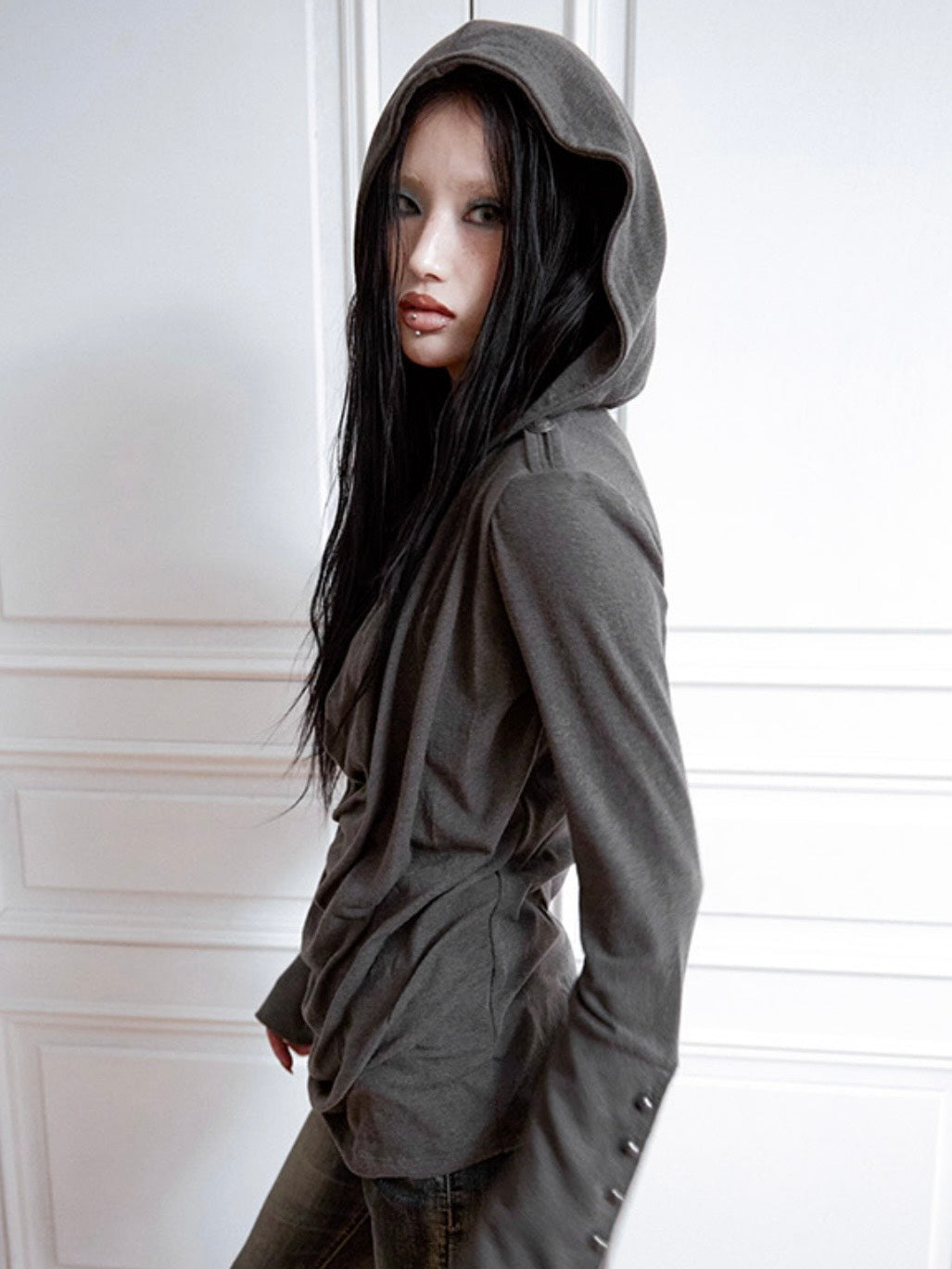 【NOT KNOWING】Mili Drape Cowl Hoodie