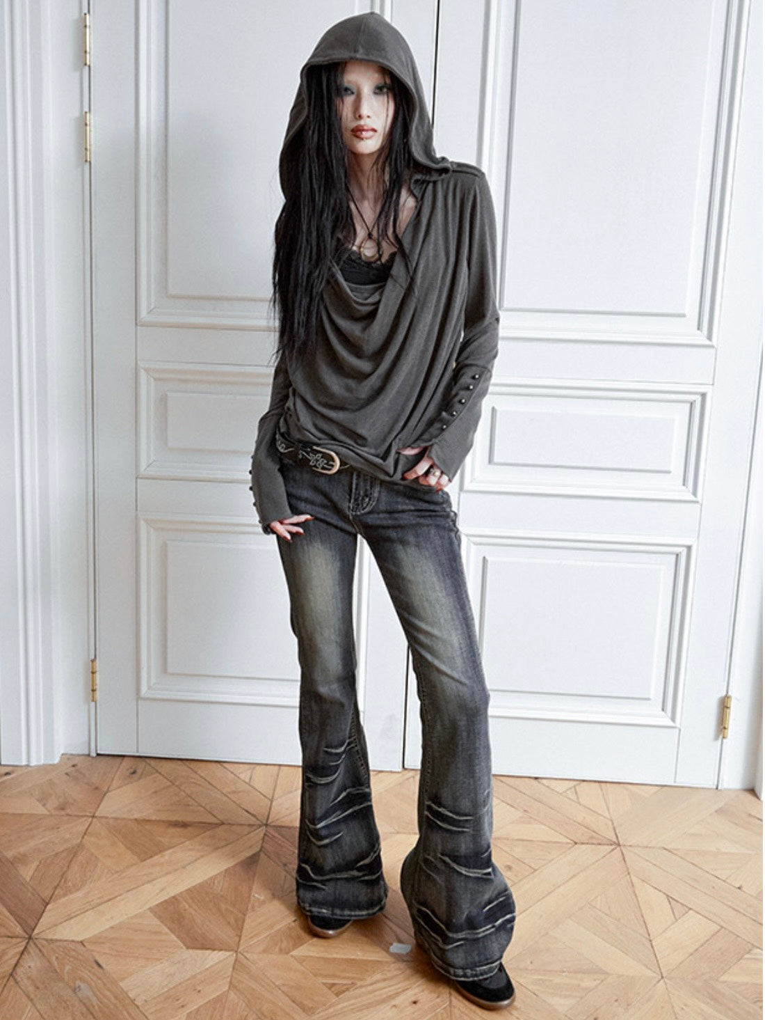 【NOT KNOWING】Mili Drape Cowl Hoodie