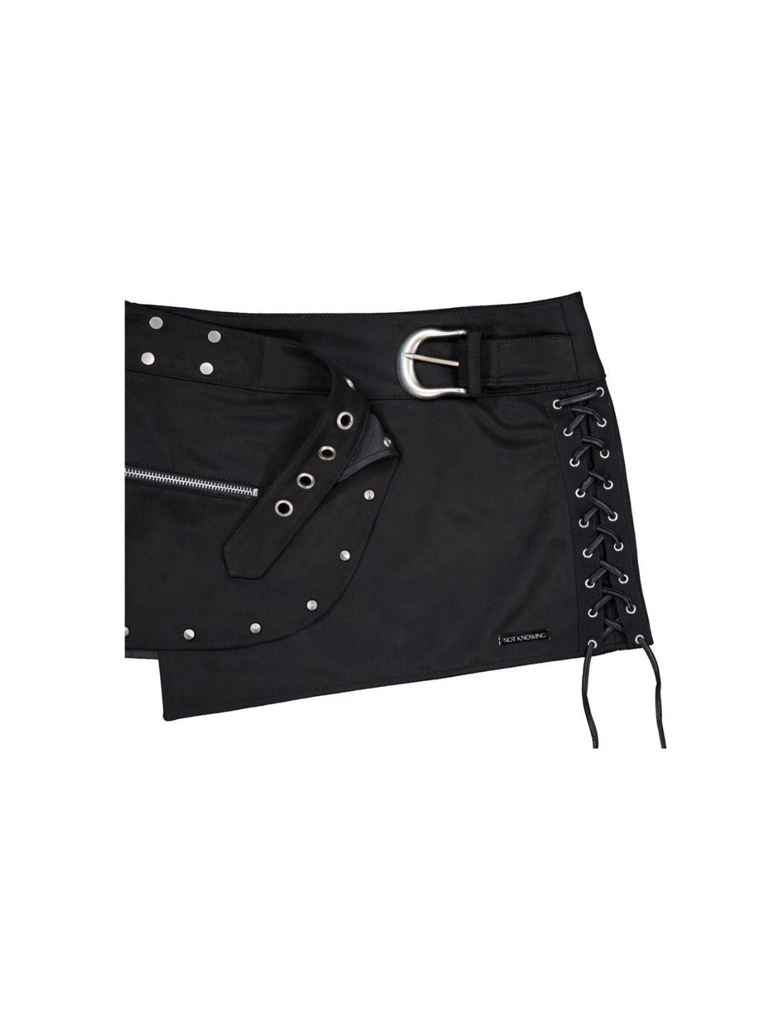 【NOT KNOWING】Stud Lace-Up Wrap Skirt