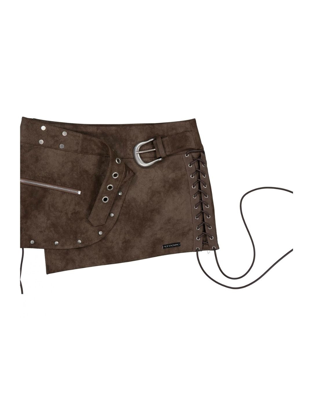 【NOT KNOWING】Stud Lace-Up Wrap Skirt