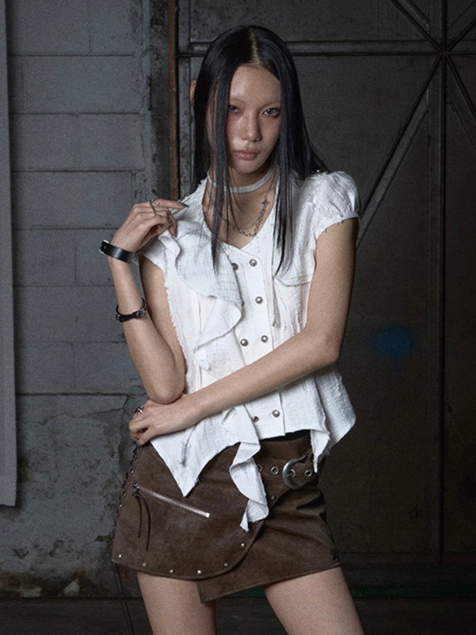 【NOT KNOWING】Stud Lace-Up Wrap Skirt
