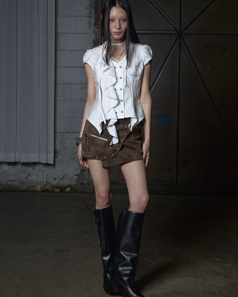 【NOT KNOWING】Stud Lace-Up Wrap Skirt