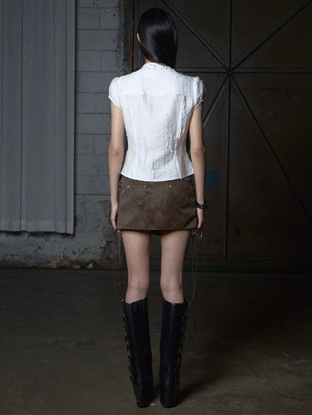 【NOT KNOWING】Stud Lace-Up Wrap Skirt