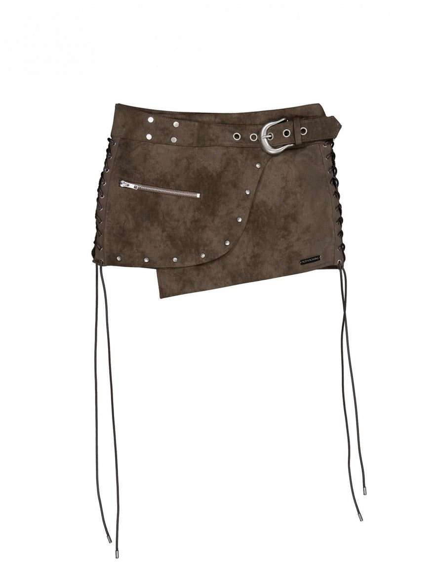 【NOT KNOWING】Stud Lace-Up Wrap Skirt