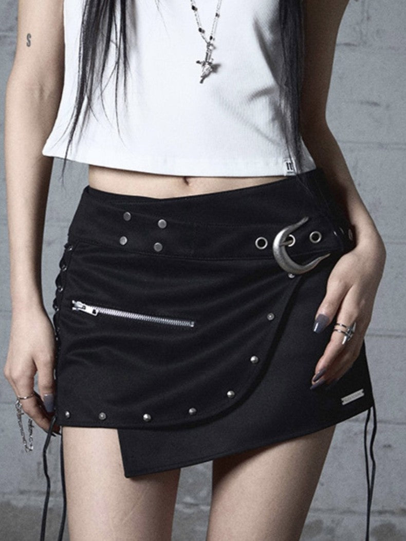 【NOT KNOWING】Stud Lace-Up Wrap Skirt