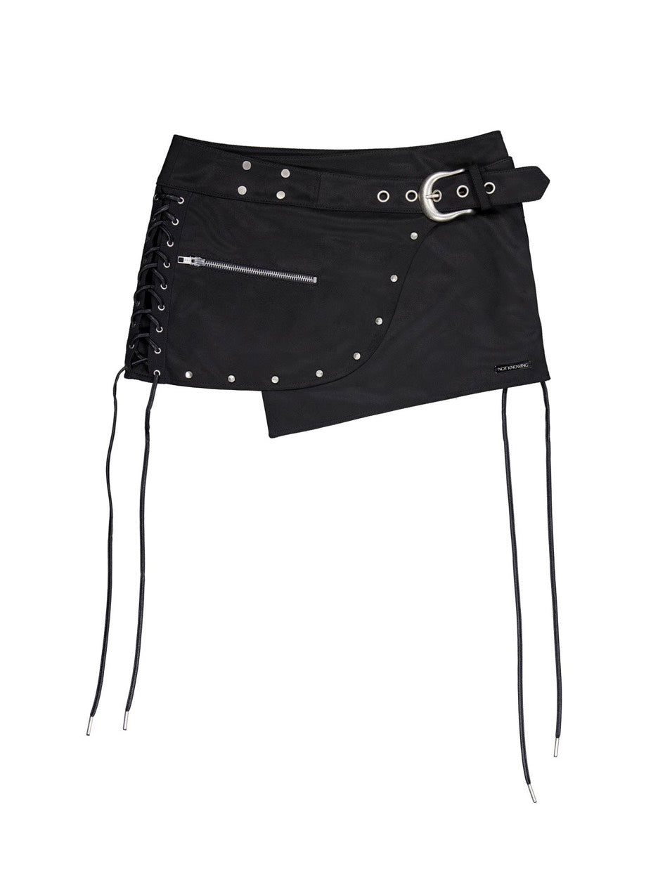 【NOT KNOWING】Stud Lace-Up Wrap Skirt