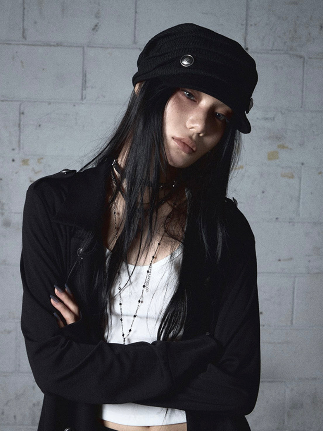 【NOT KNOWING】Draped Button Knit Cap