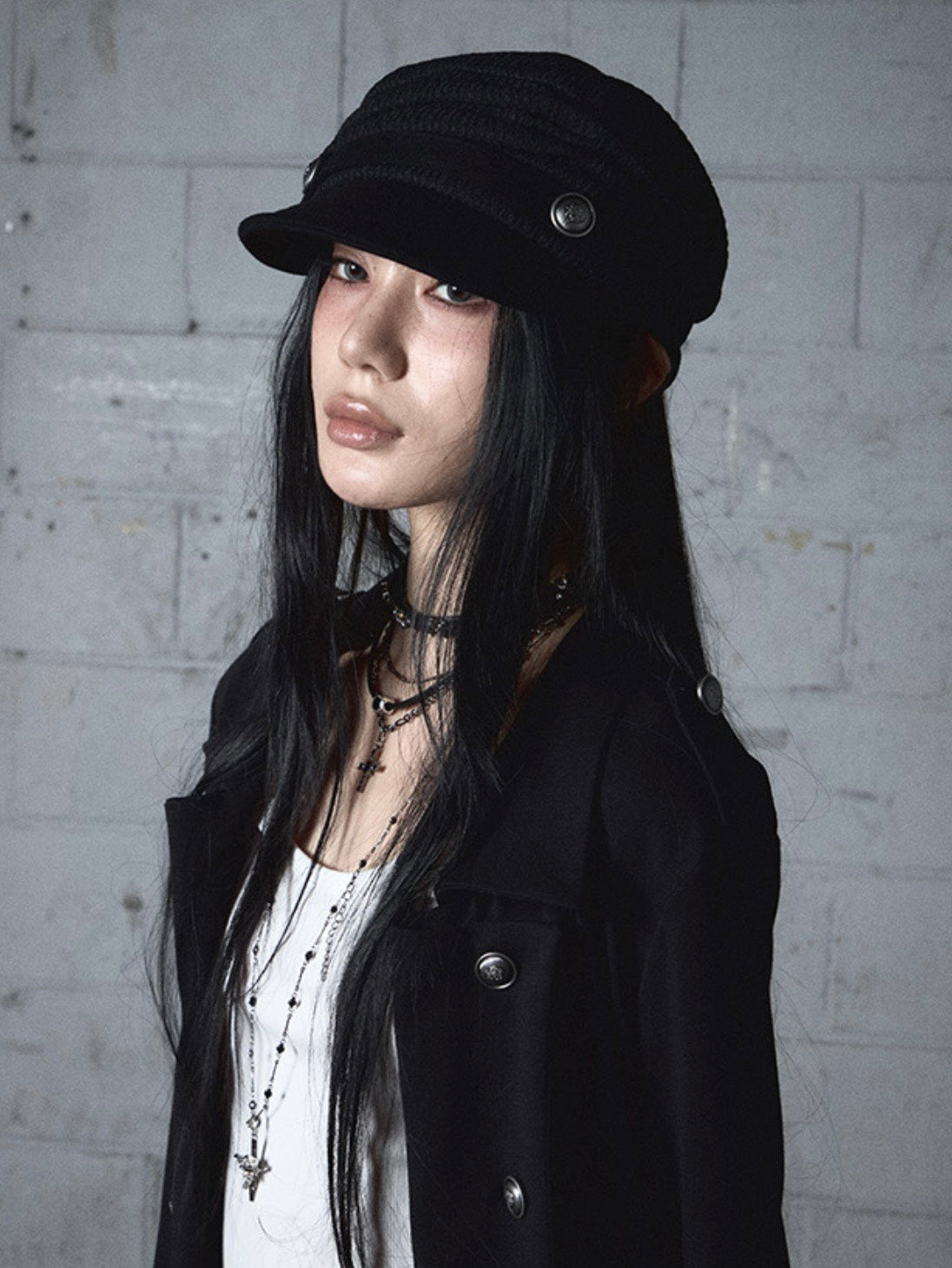 【NOT KNOWING】Draped Button Knit Cap