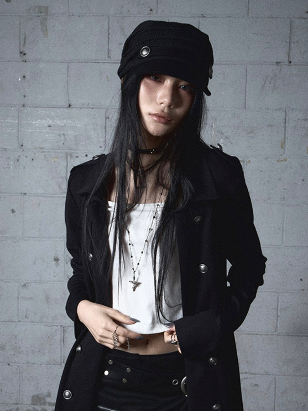 【NOT KNOWING】Draped Button Knit Cap