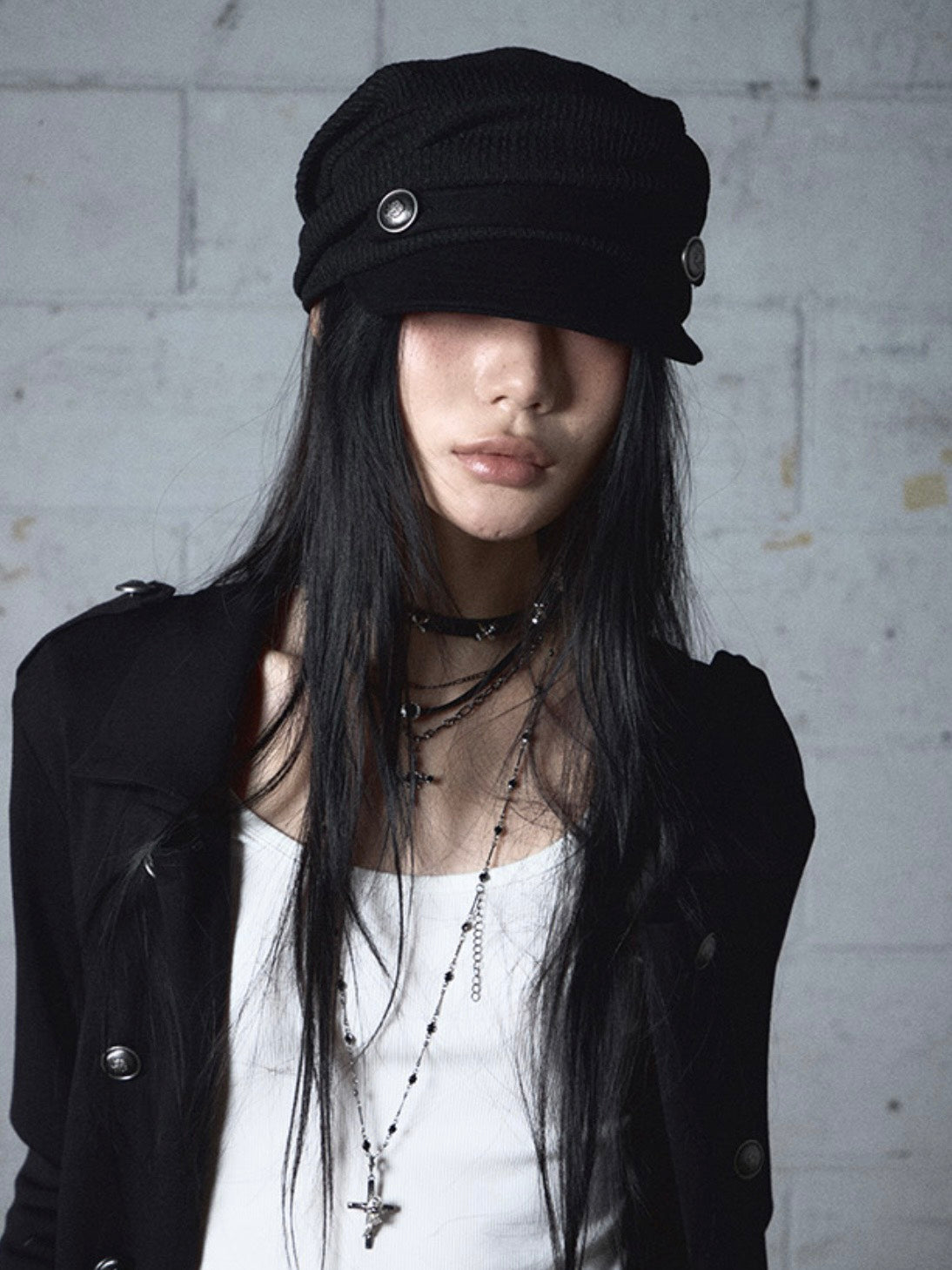 【NOT KNOWING】Draped Button Knit Cap