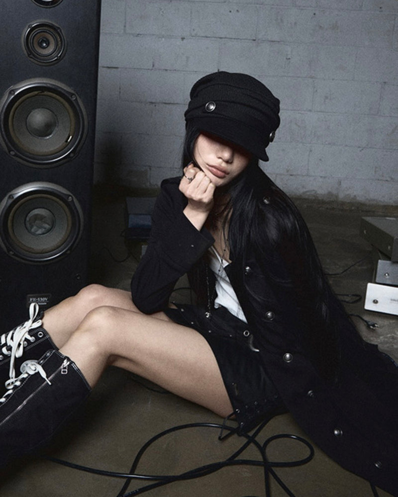 【NOT KNOWING】Draped Button Knit Cap